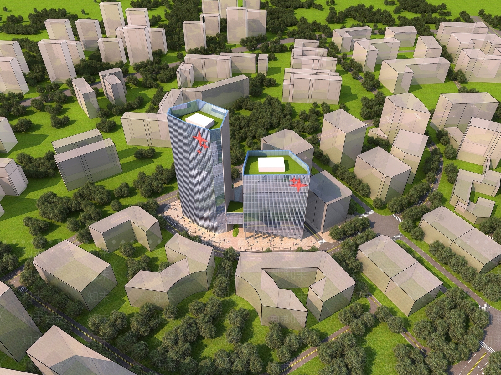 现代酒店规划鸟瞰3D模型下载【ID:1192947701】