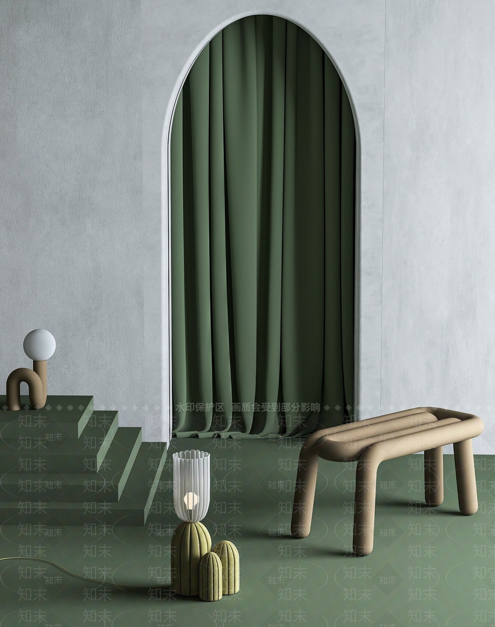 北欧极简风长凳台灯3D模型下载【ID:1192947813】