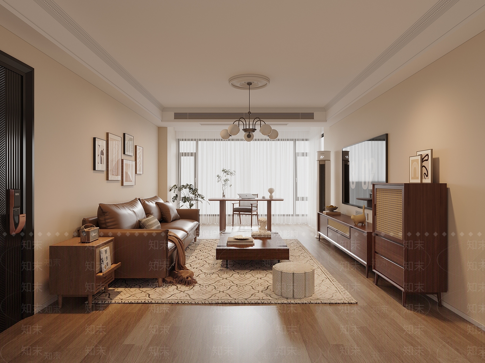 美式复古小户型客厅SU模型下载【ID:1192954136】