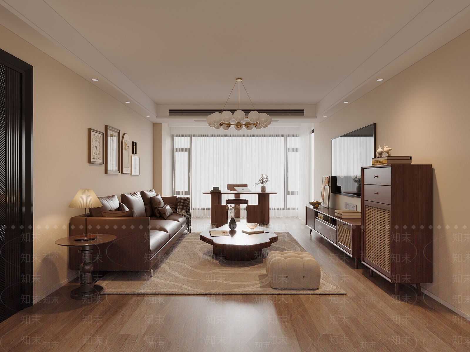 美式复古小户型客厅SU模型下载【ID:1192954524】