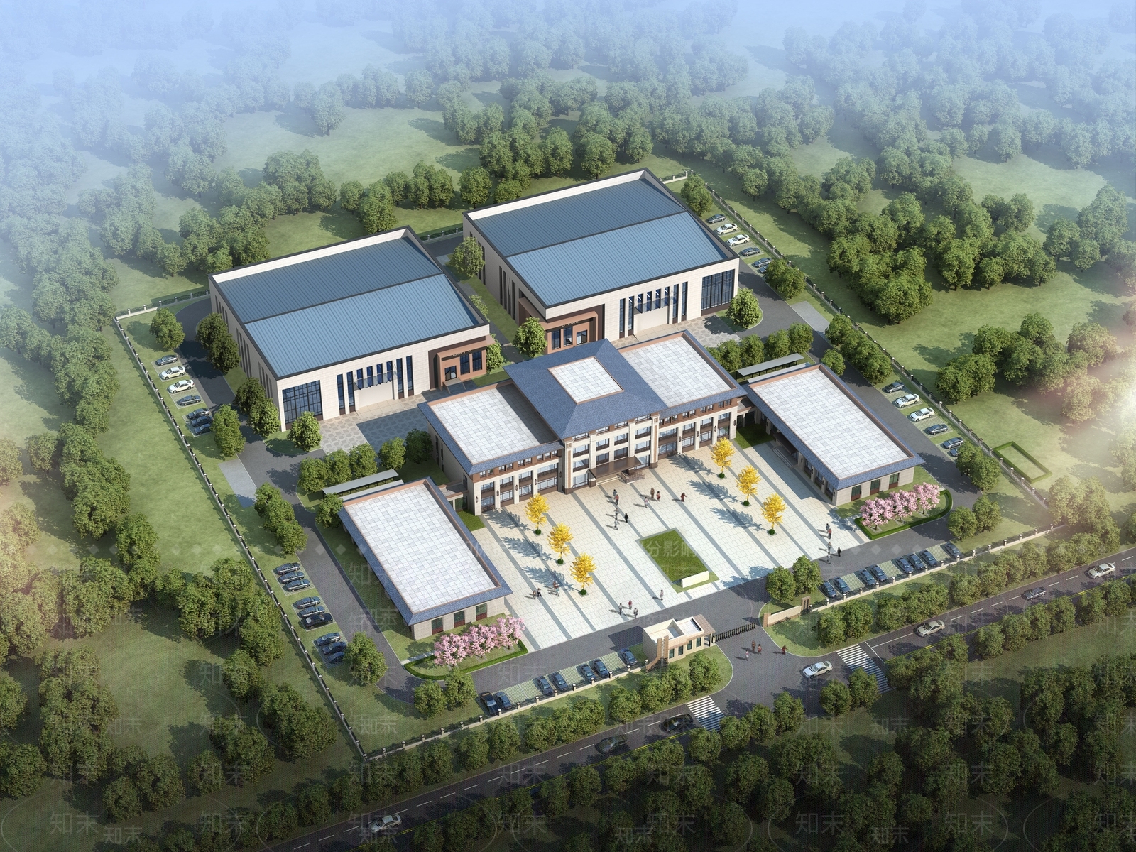 新中式现代鸟瞰规划3D模型下载【ID:1192955521】