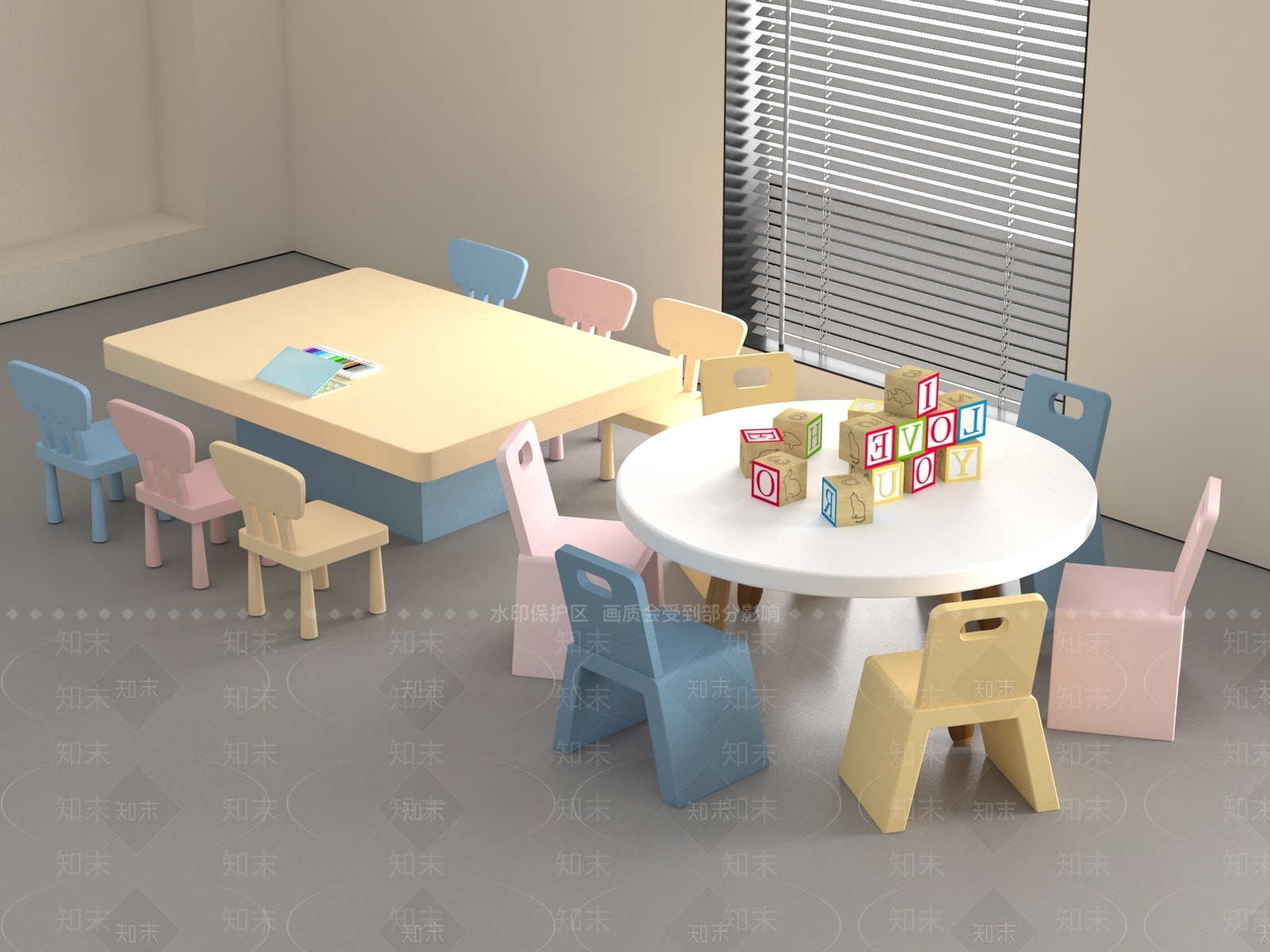 现代儿童桌椅3D模型下载【ID:1192963834】