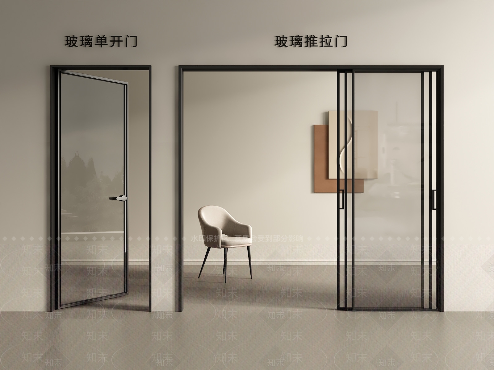 现代推拉门SU模型下载【ID:1192975763】