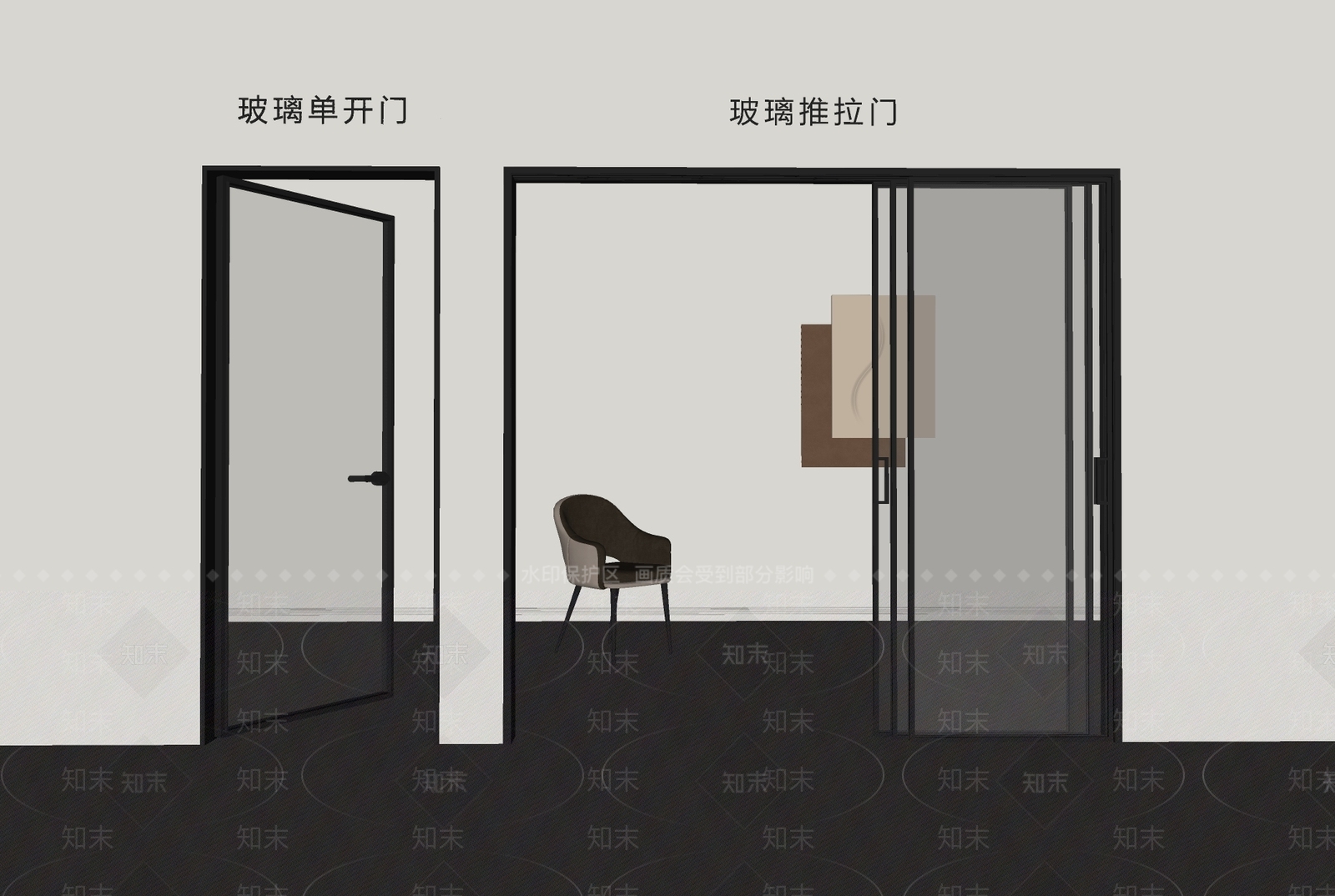 现代推拉门SU模型下载【ID:1192975763】