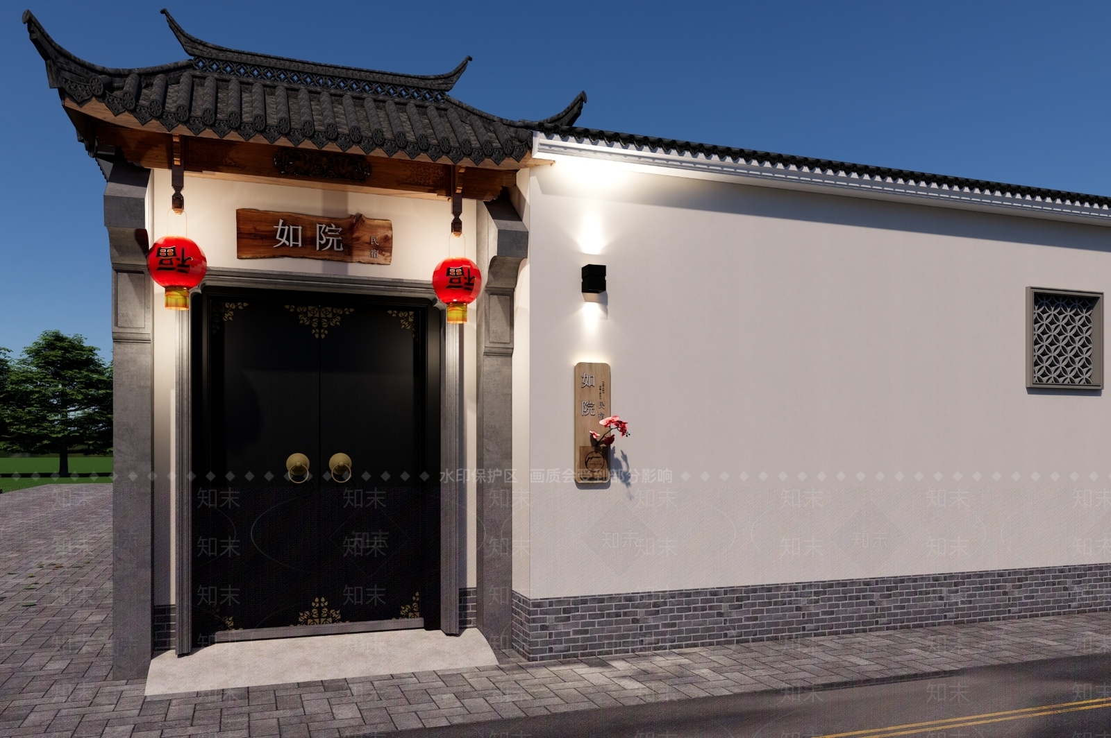新中式民宿客房SU模型下载【ID:1192978098】