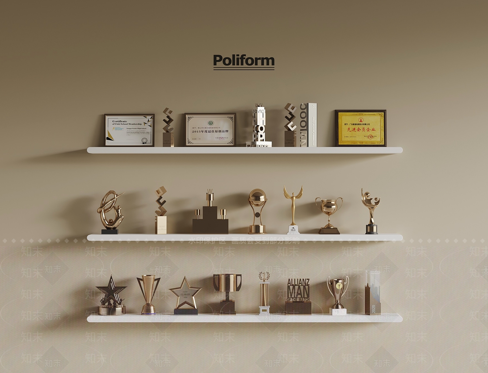 现代奖杯奖牌SU模型下载【ID:1192981606】