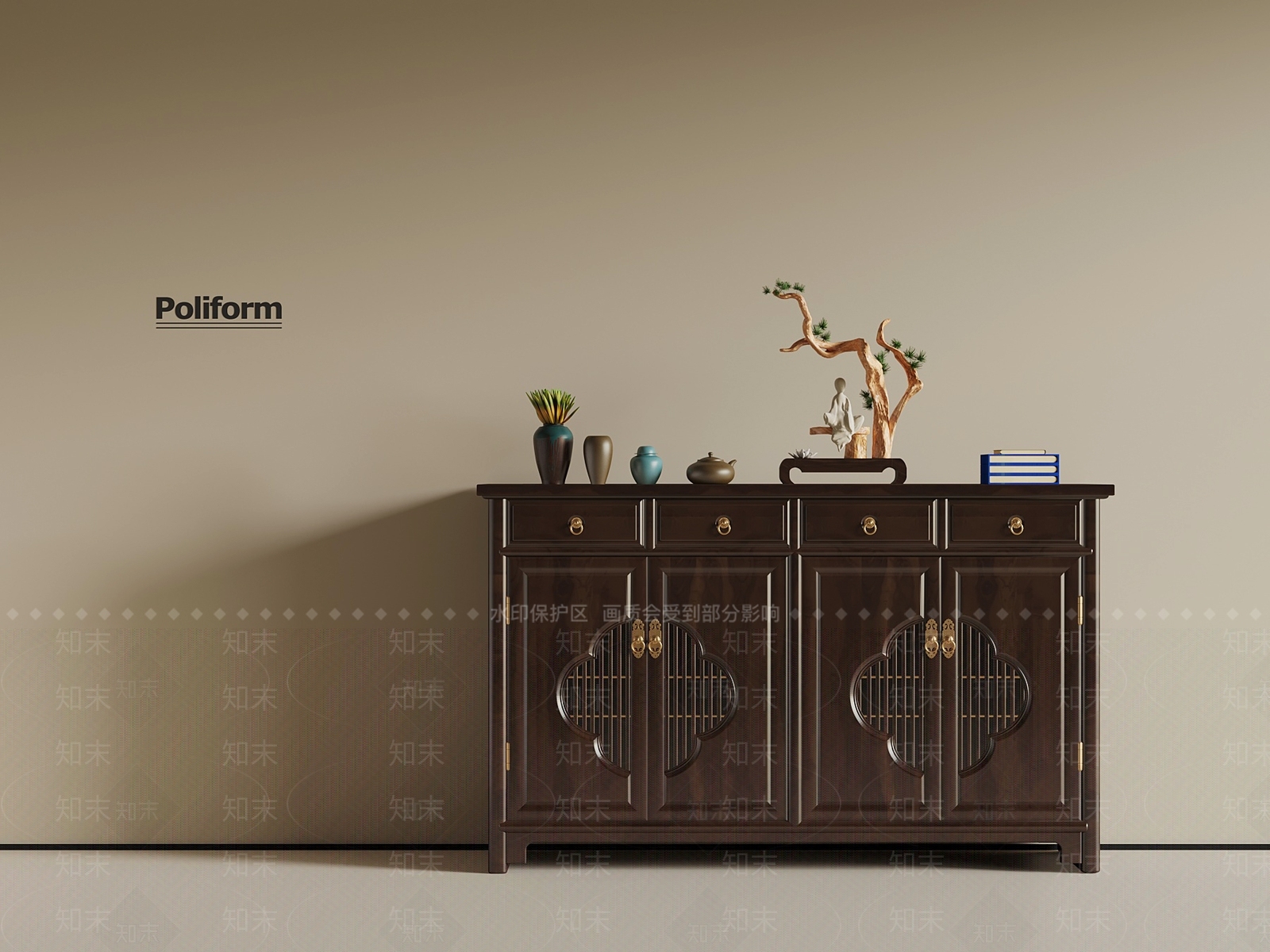 新中式玄关柜3D模型下载【ID:1192983583】