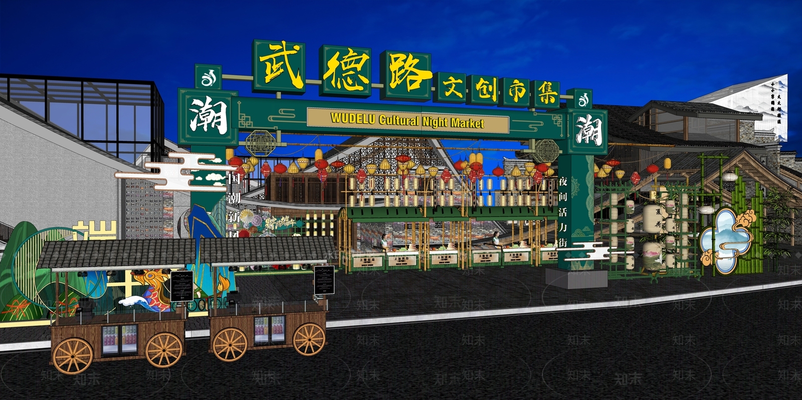 现代新中式商业景观SU模型下载【ID:1192986495】