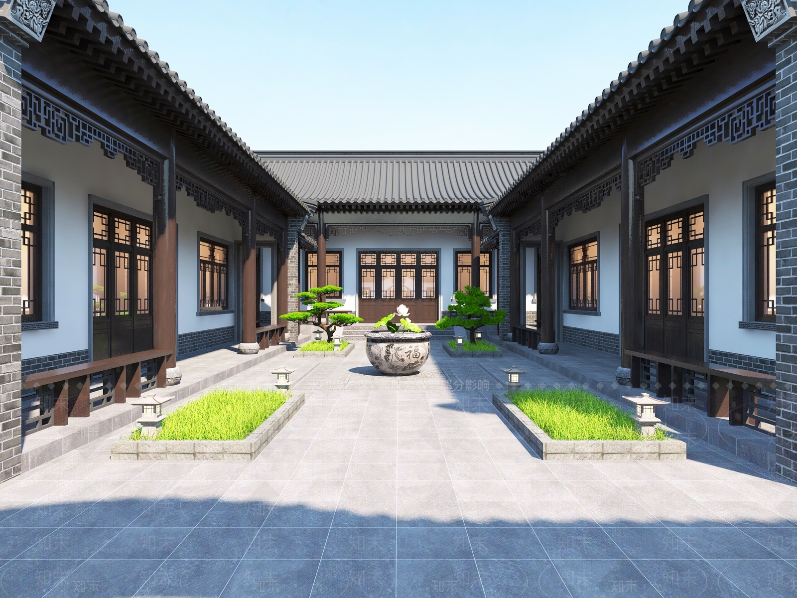 新中式四合院3D模型下载【ID:1192986840】