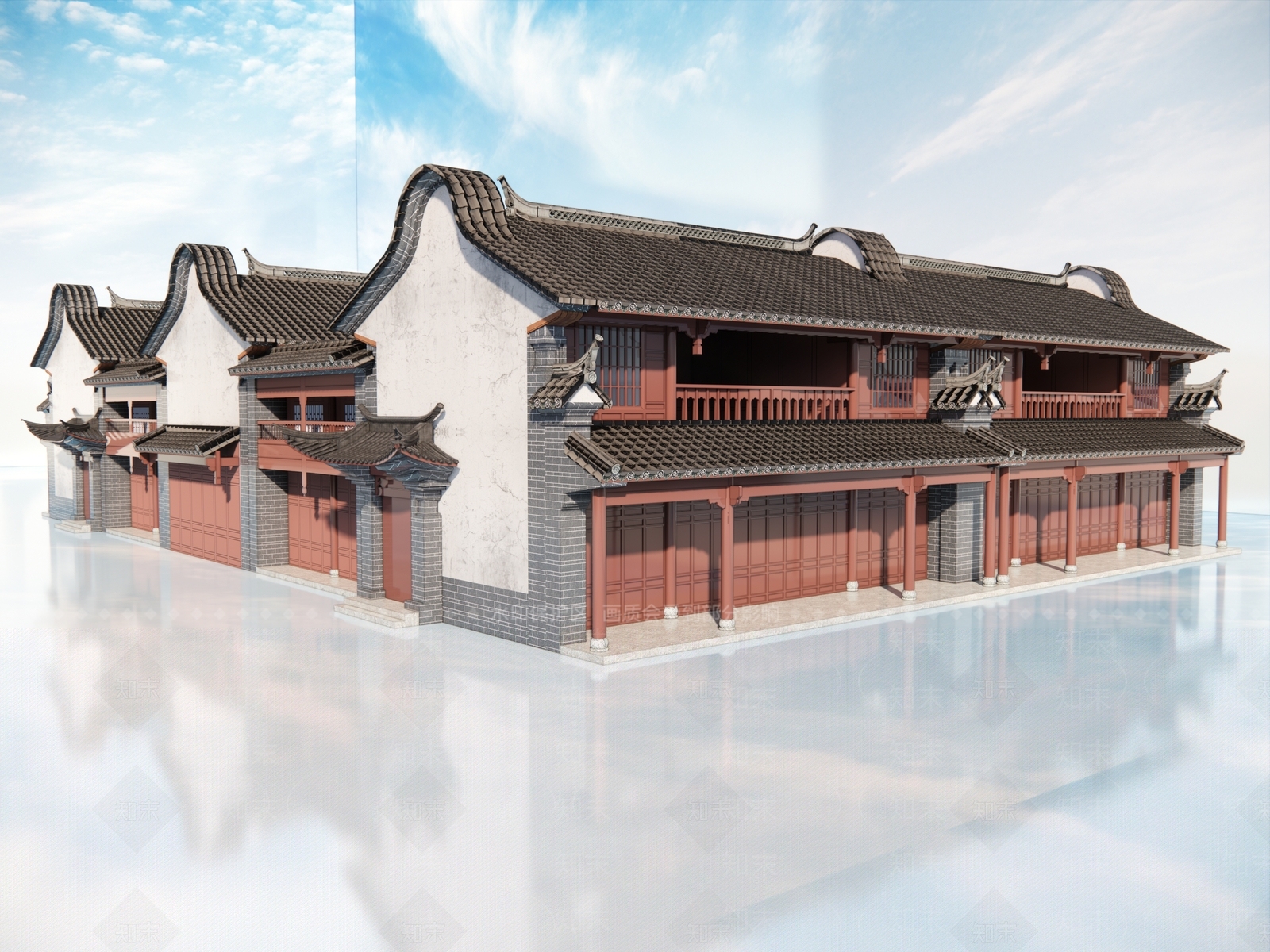 现代新中式四合院SU模型下载【ID:1192992440】