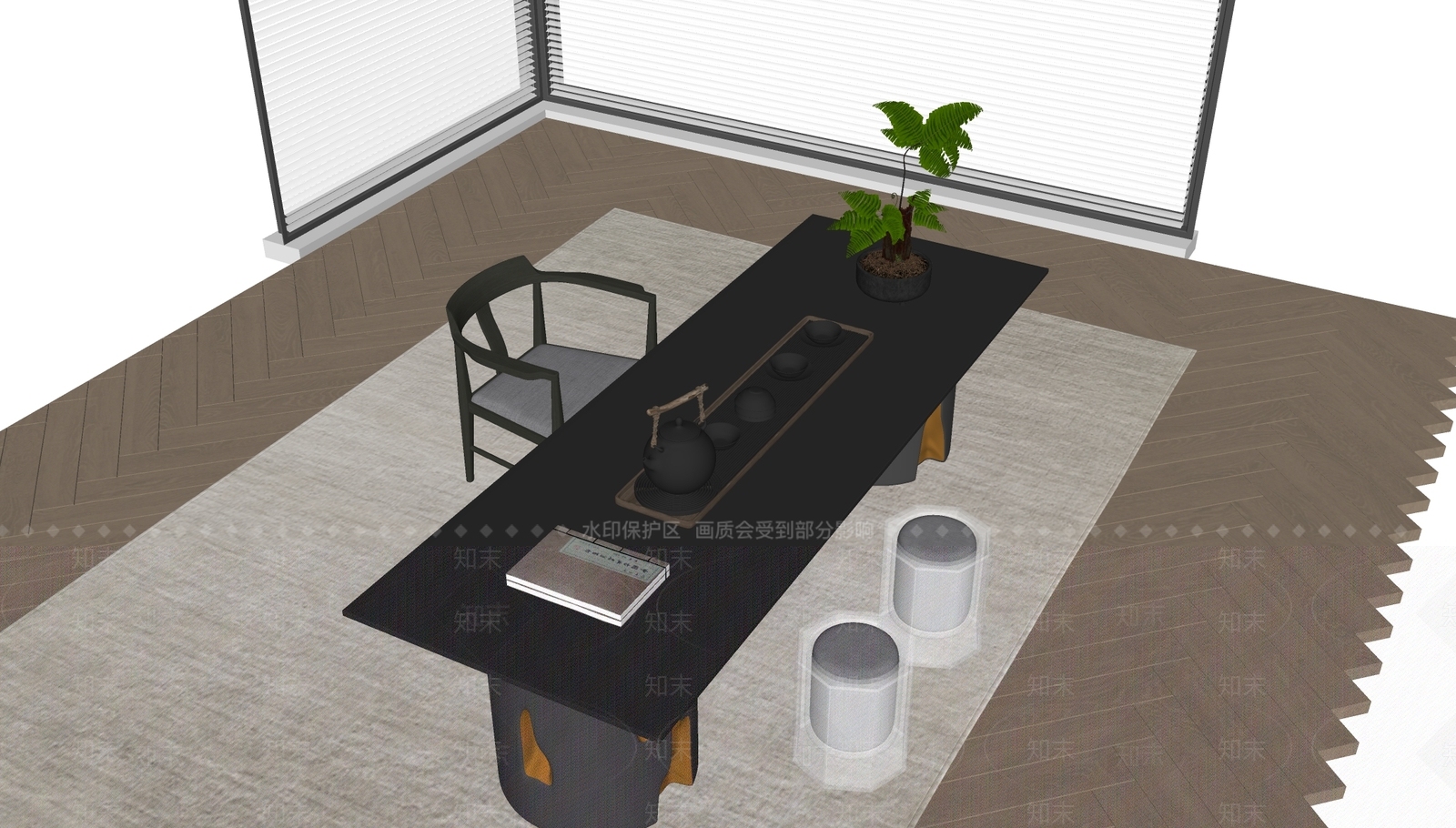 现代茶桌椅SU模型下载【ID:1192987396】