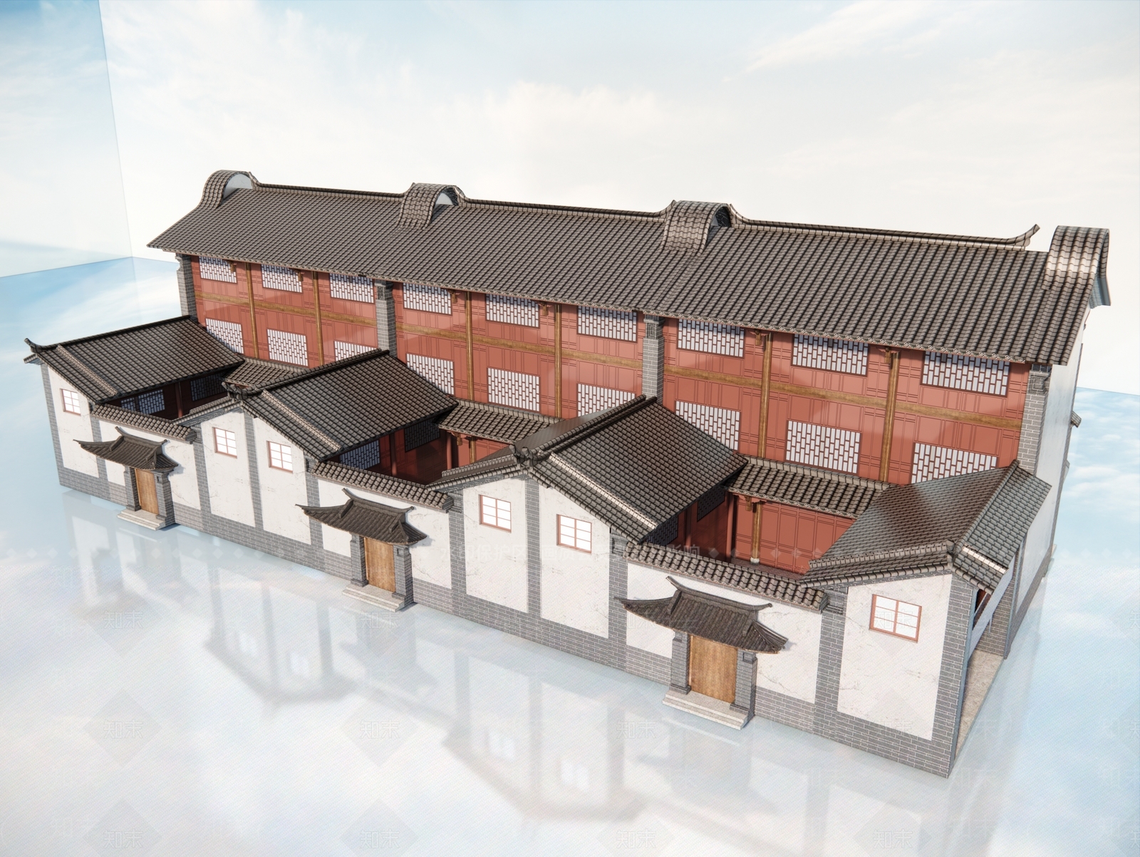 现代新中式四合院SU模型下载【ID:1192993338】