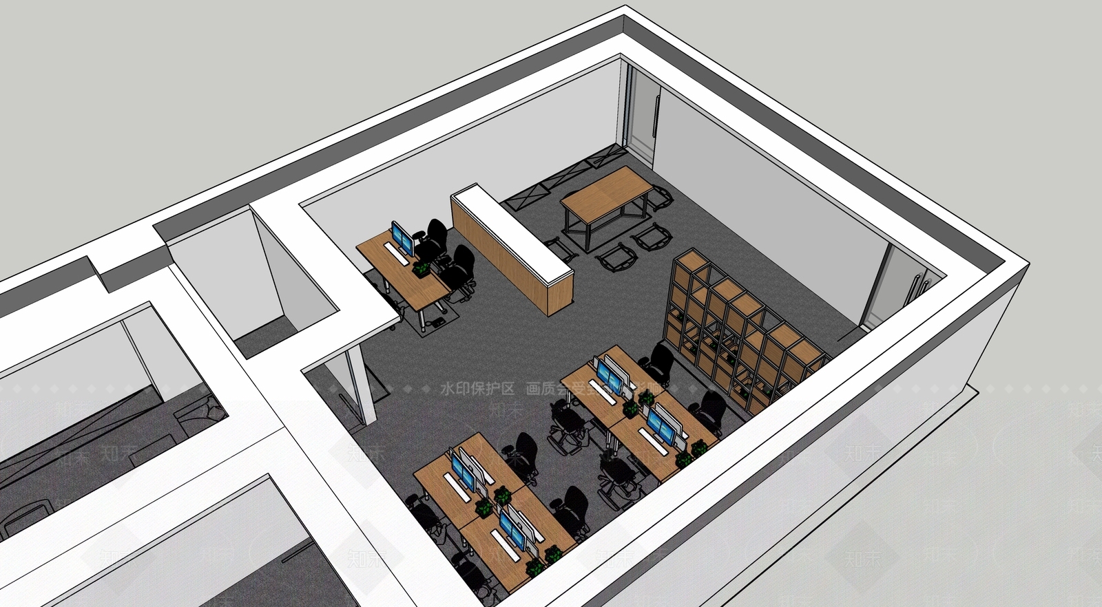 极简工业办公大堂SU模型下载【ID:1192995841】