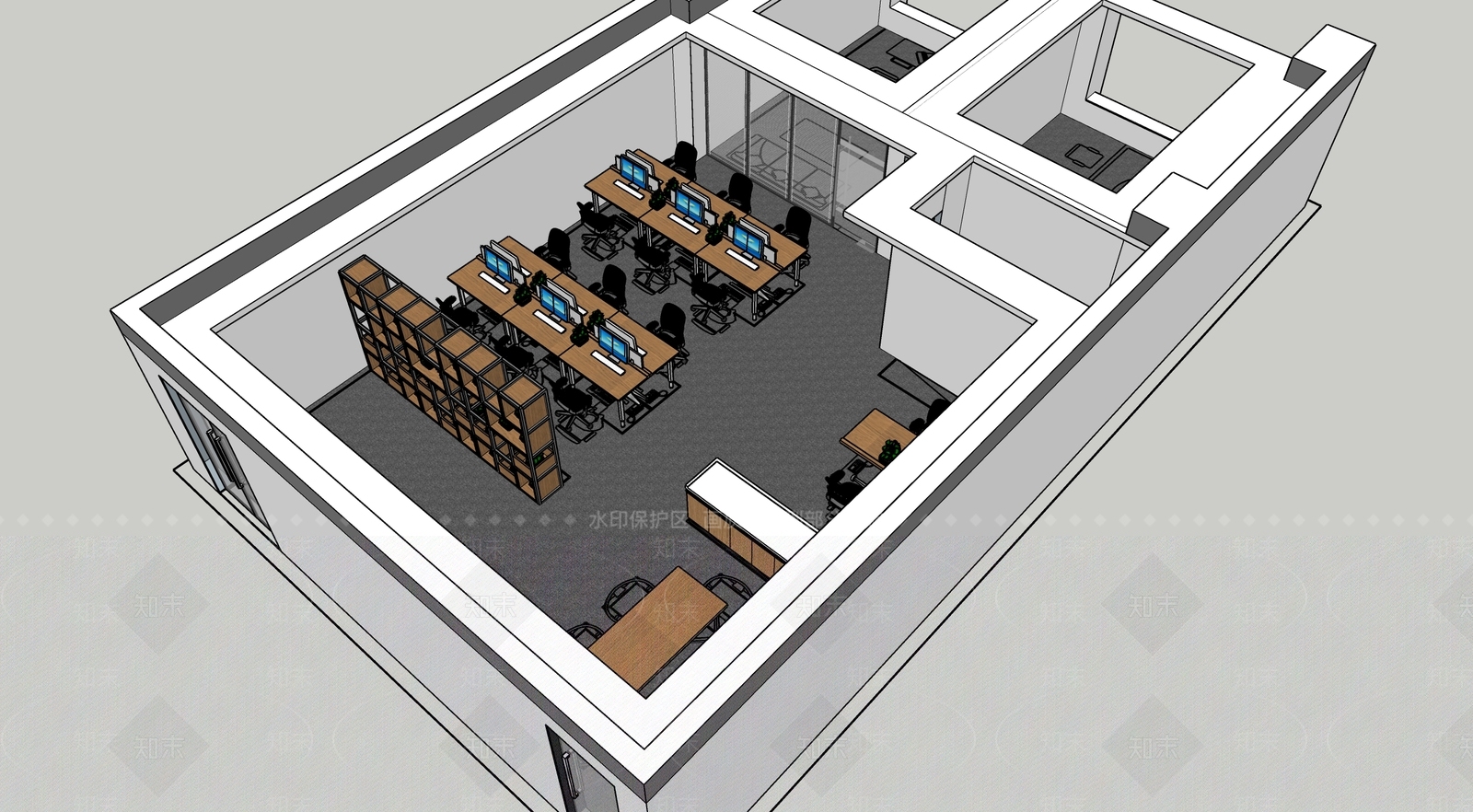 极简工业办公大堂SU模型下载【ID:1192995841】