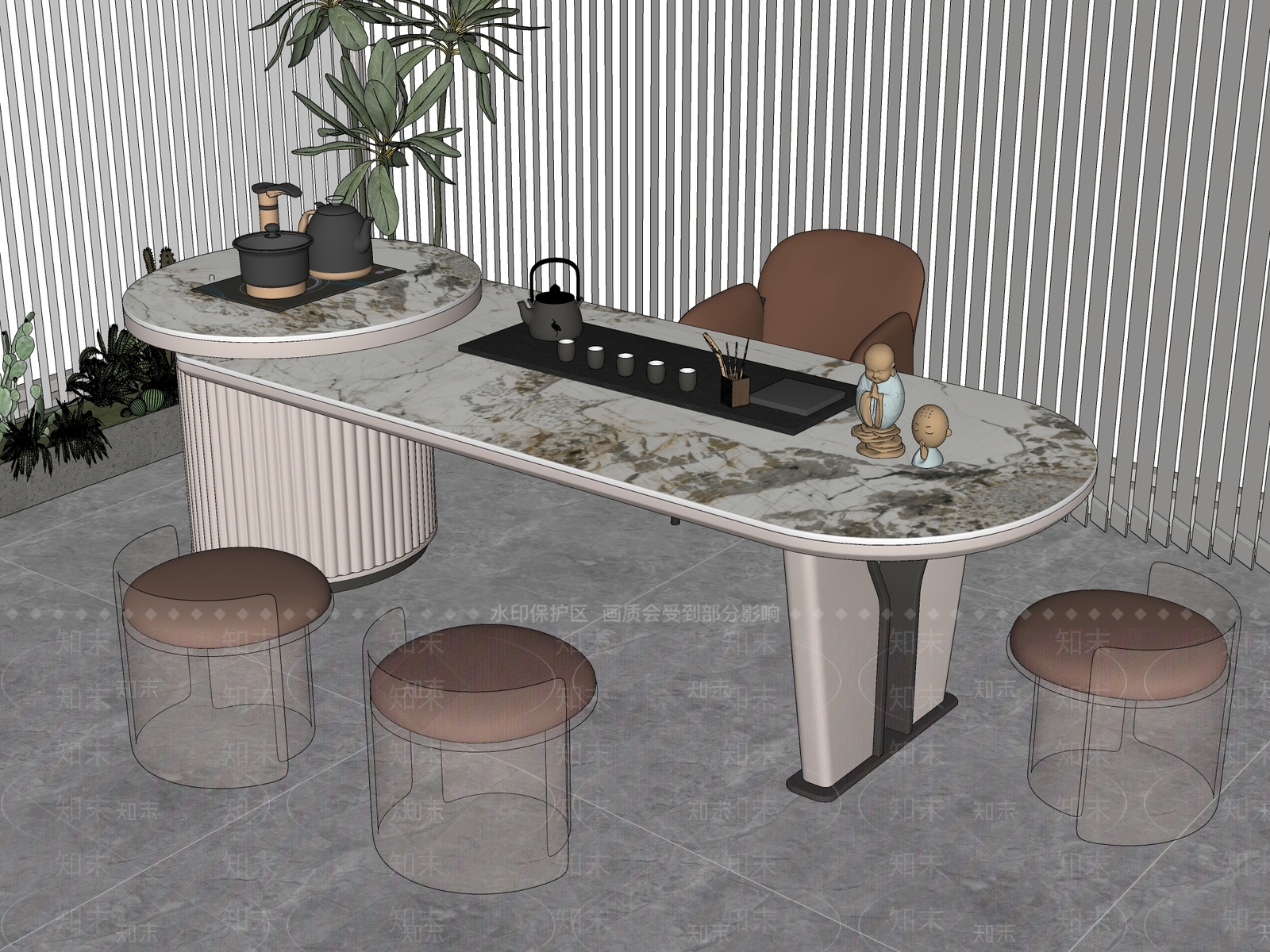 现代轻奢茶桌椅SU模型下载【ID:1193000069】