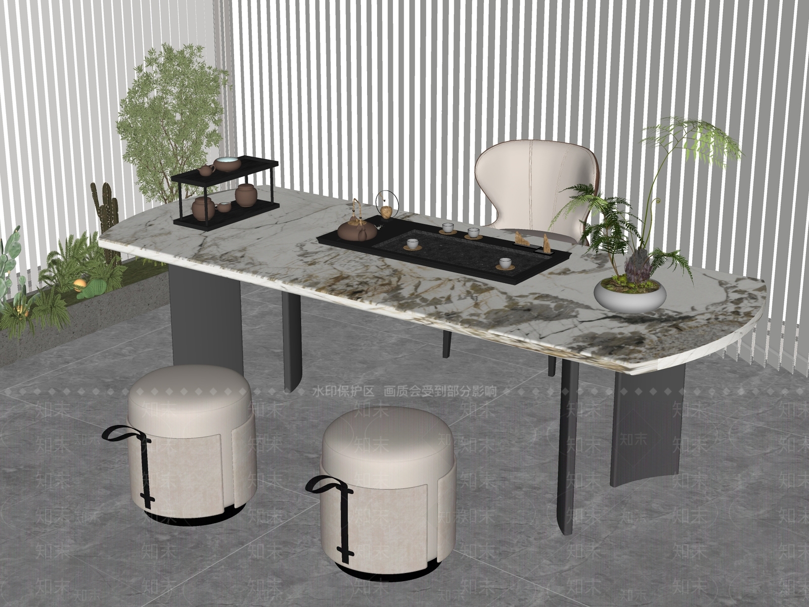 现代轻奢茶桌椅SU模型下载【ID:1193000495】