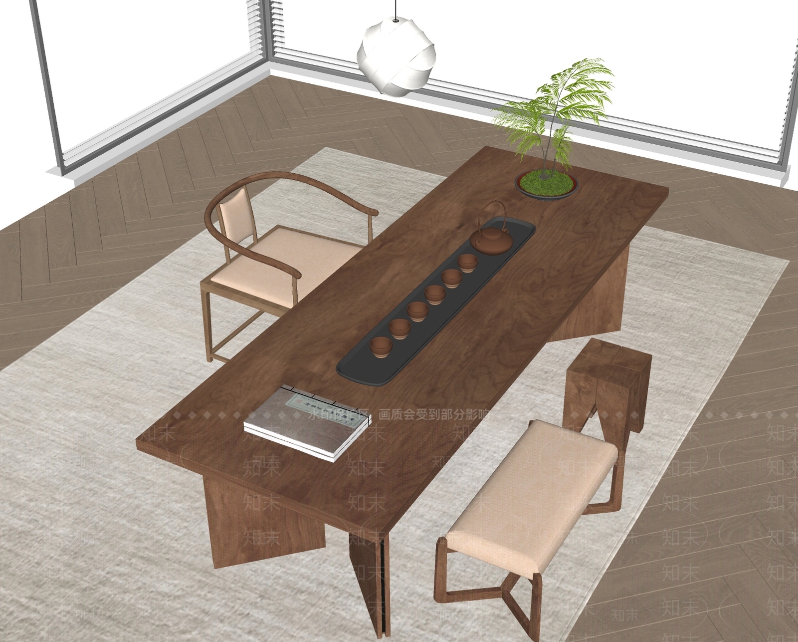 新中式茶桌椅SU模型下载【ID:1193000776】