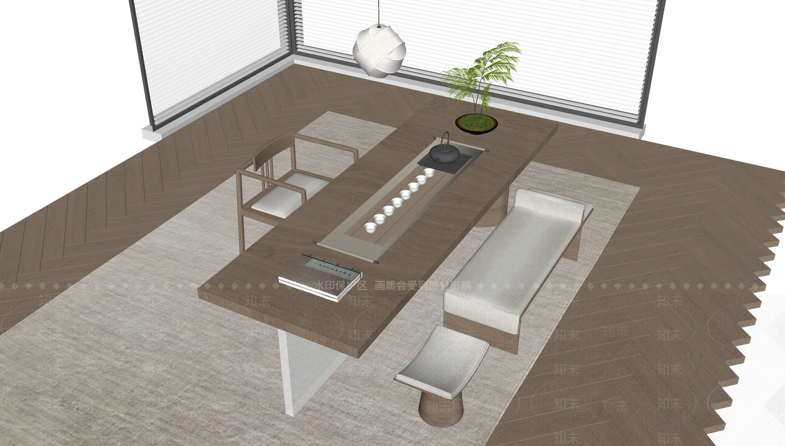 新中式茶桌椅SU模型下载【ID:1193001408】
