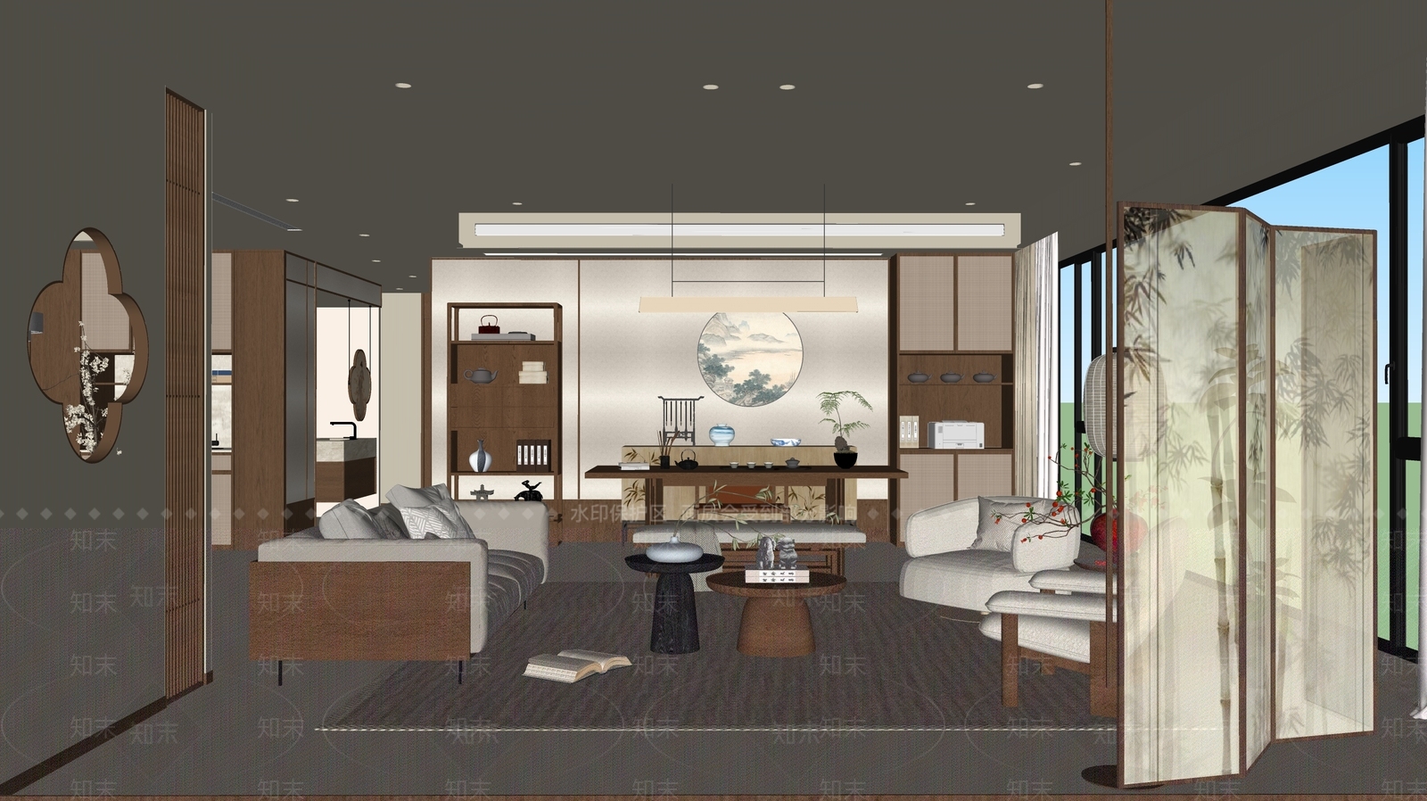 新中式家居客厅SU模型下载【ID:1193033466】