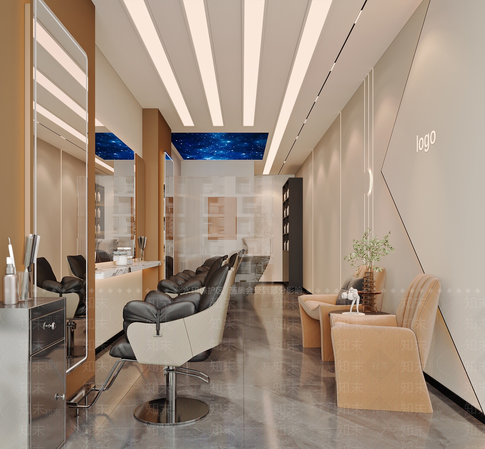 现代简约美发店3D模型下载【ID:1193010299】
