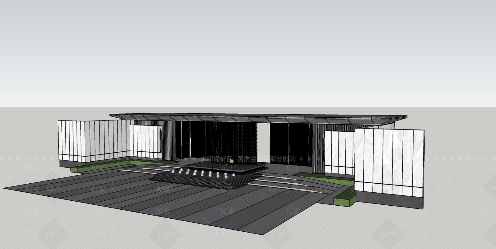 现代中式入口大门SU模型下载【ID:1193015559】