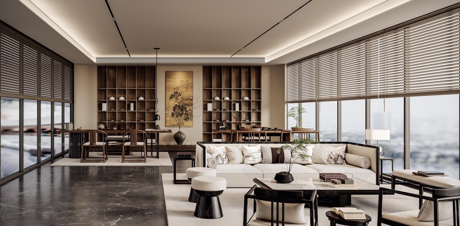 现代新中式接待室3D模型下载【ID:1193019482】