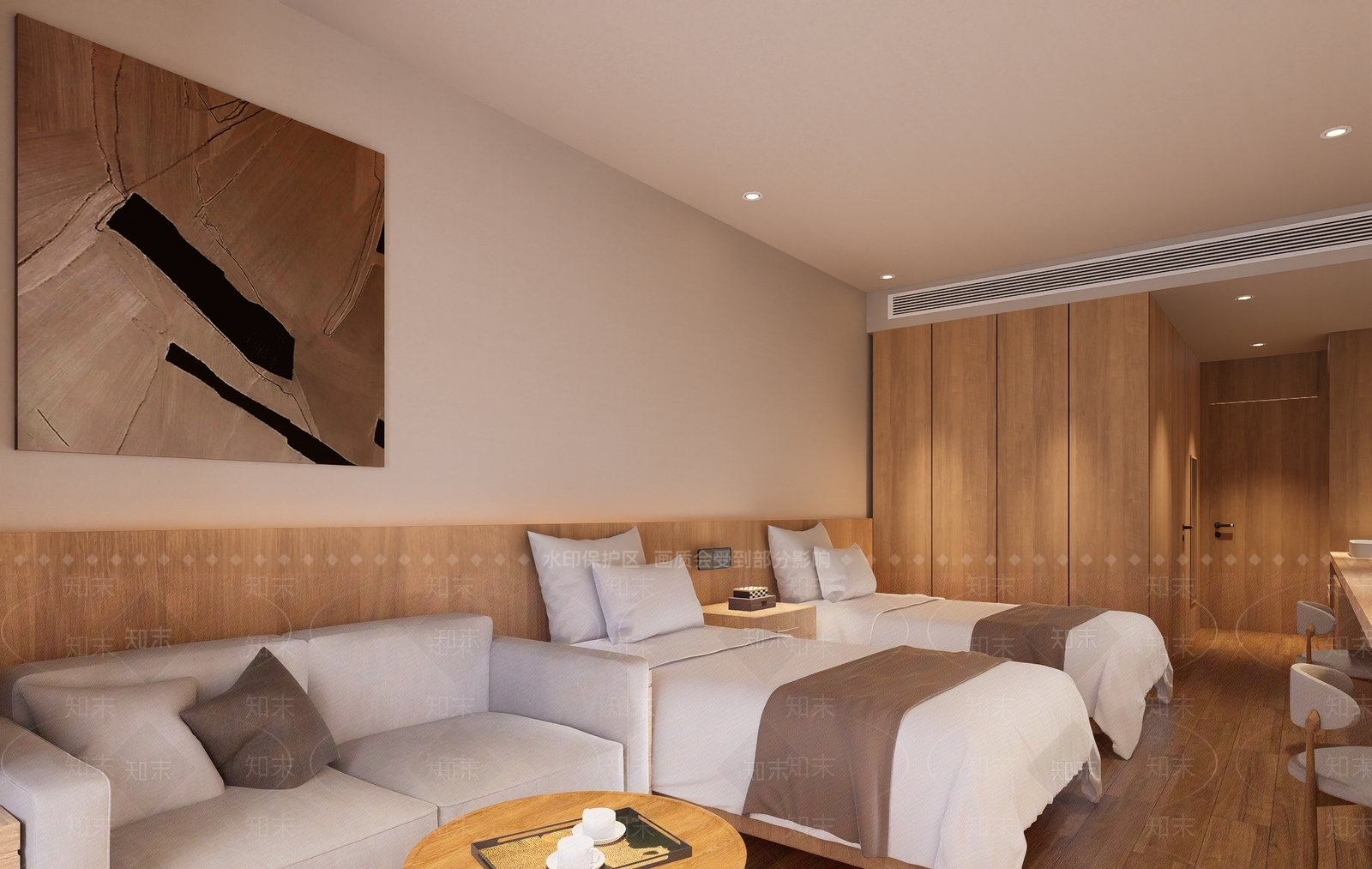现代原木酒店客房SU模型下载【ID:1193024368】