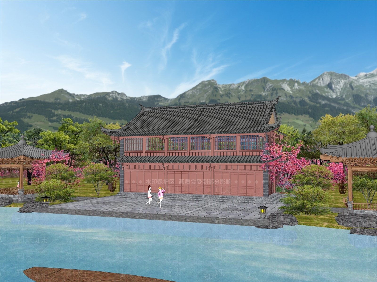 中式新中式古建筑SU模型下载【ID:1193024531】