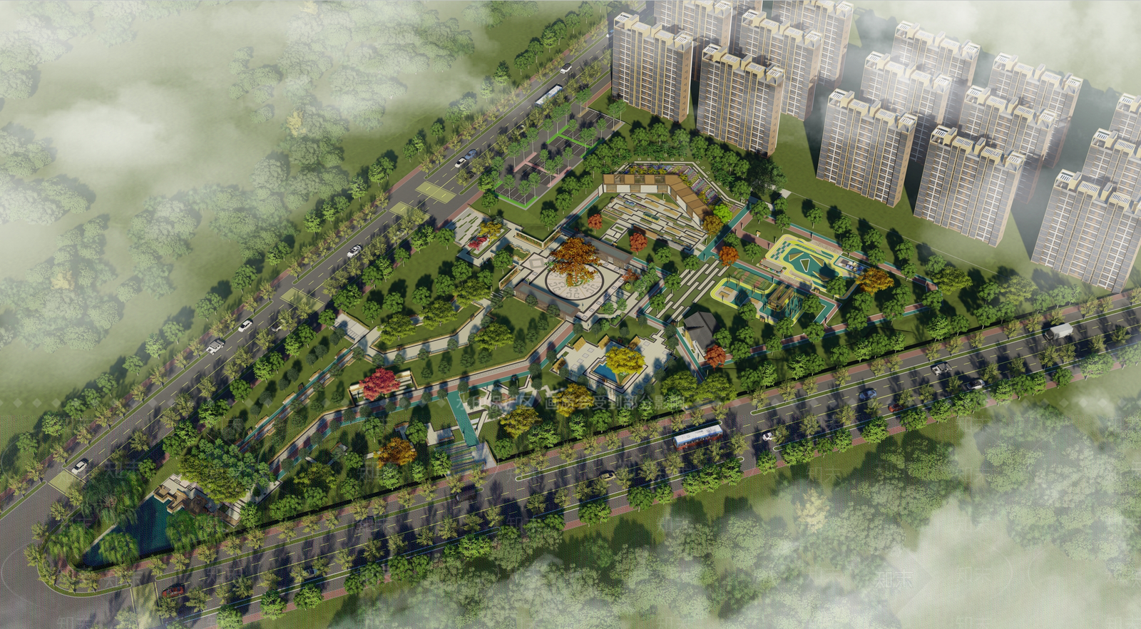 新中式现代景观公园SU模型下载【ID:1193032579】