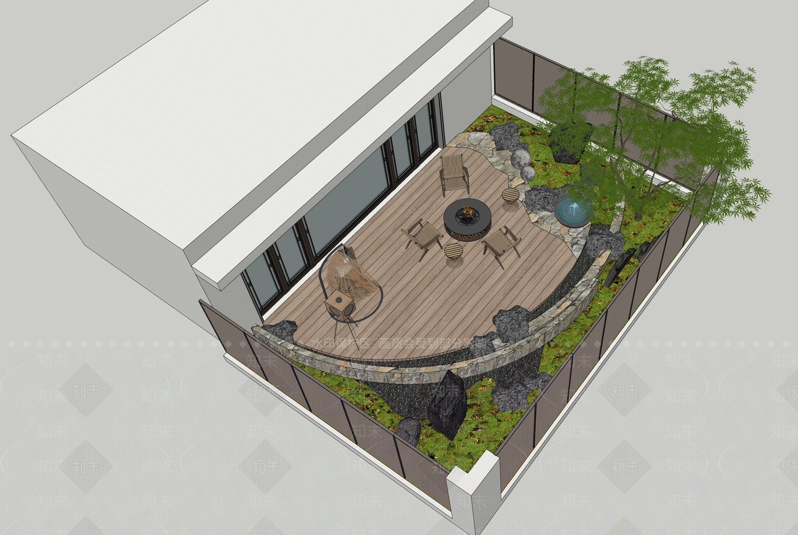 新中式日式屋顶花园SU模型下载【ID:1193036564】