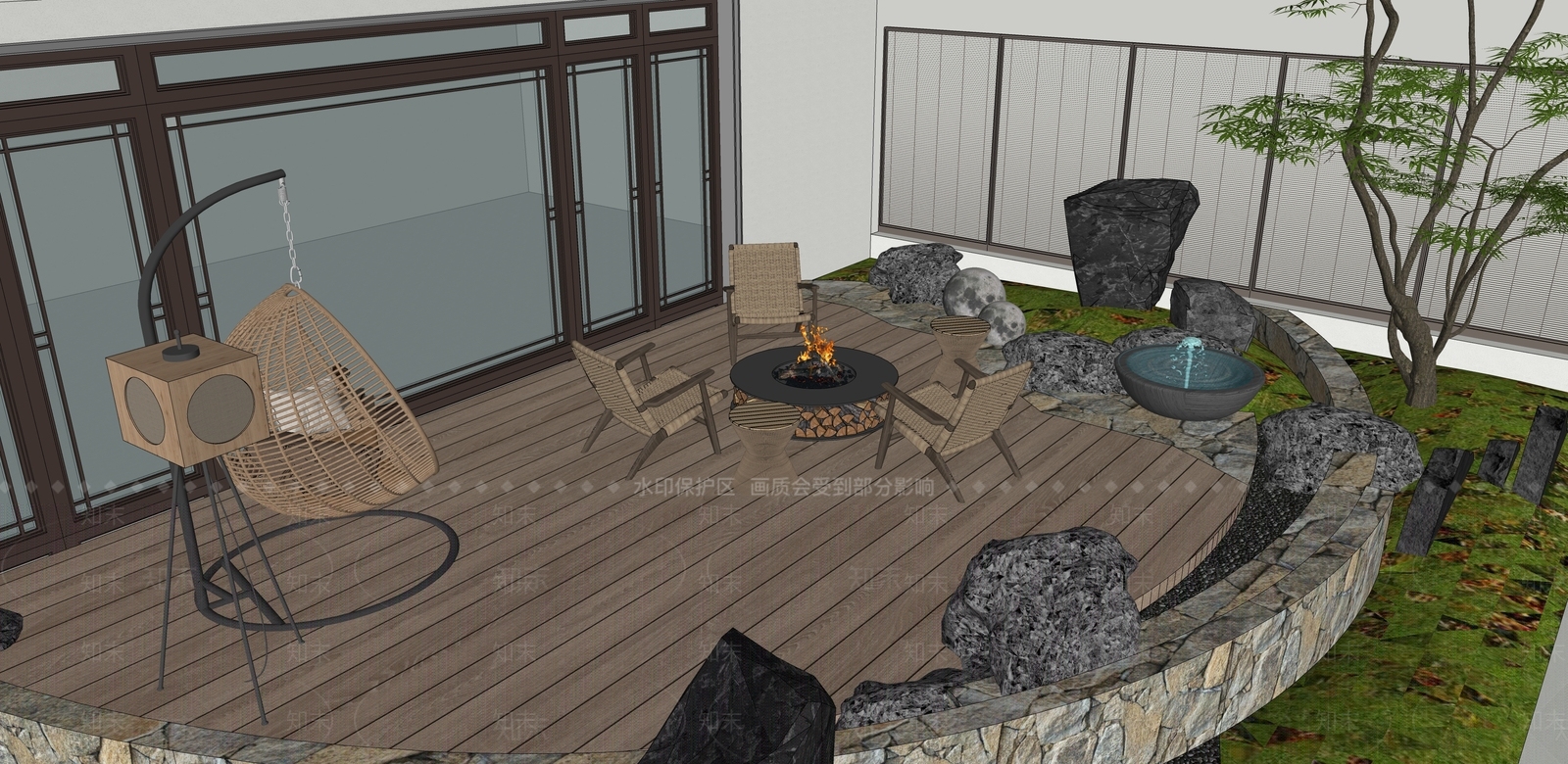 新中式日式屋顶花园SU模型下载【ID:1193036564】