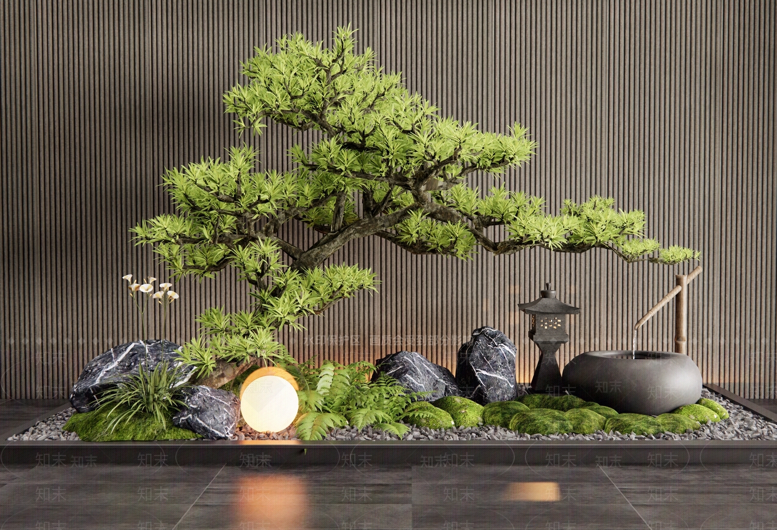 新中式室内景观SU模型下载【ID:1193041895】