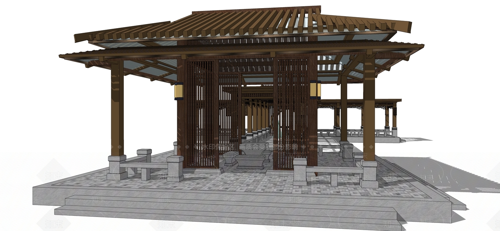 新中式中式古建筑SU模型下载【ID:1193043070】