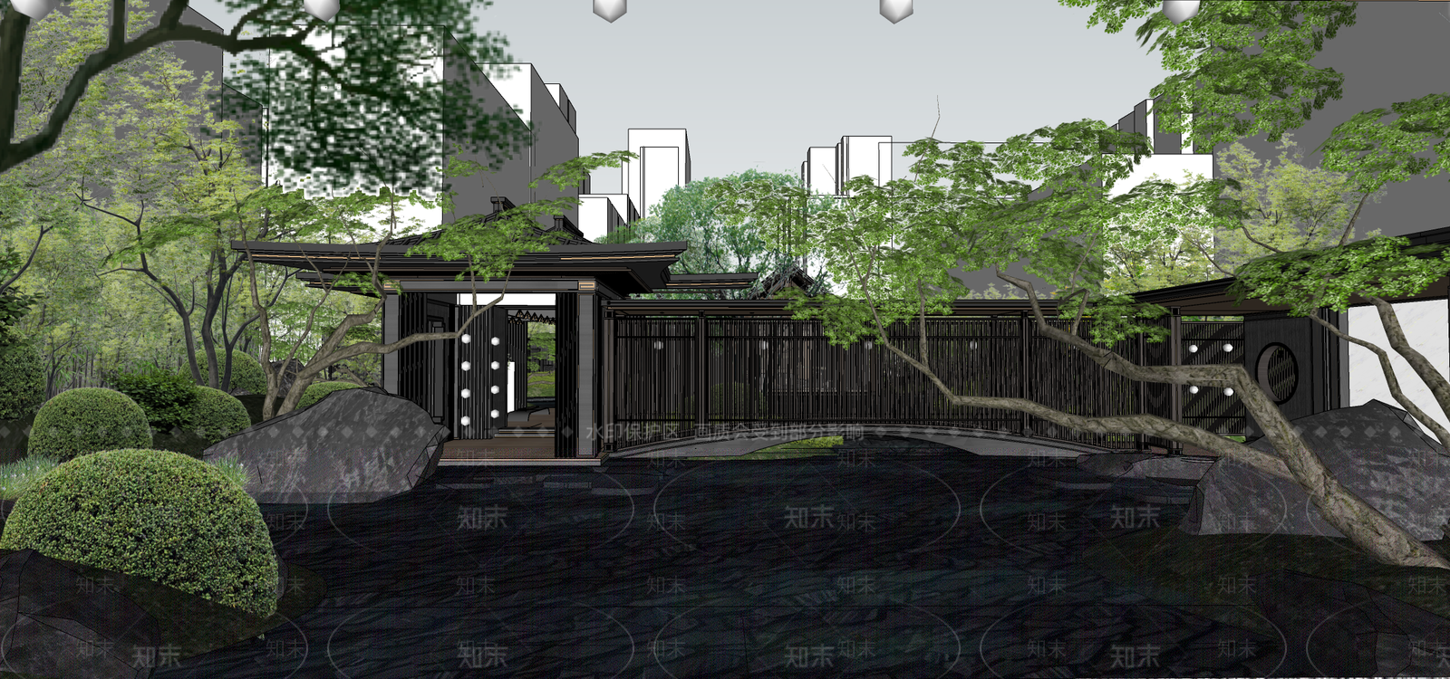 现代别墅庭院SU模型下载【ID:1193043638】