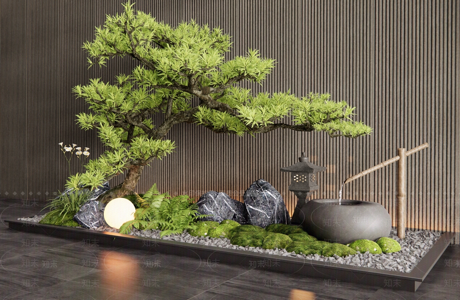 新中式室内景观SU模型下载【ID:1193043846】