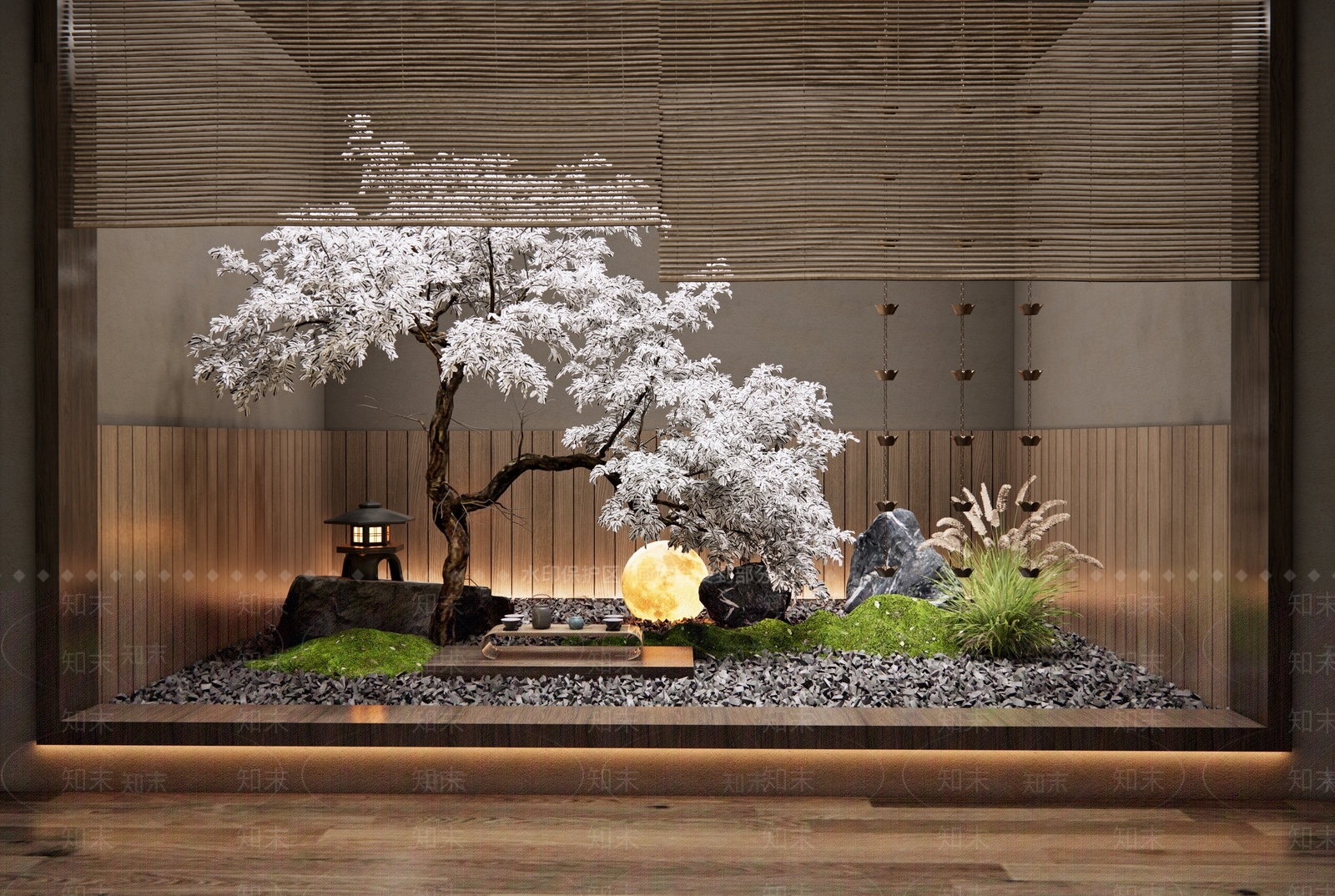 日式禅意室内景观SU模型下载【ID:1193044162】