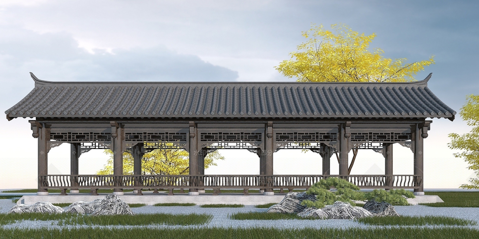 中式长廊3D模型下载【ID:1193044778】