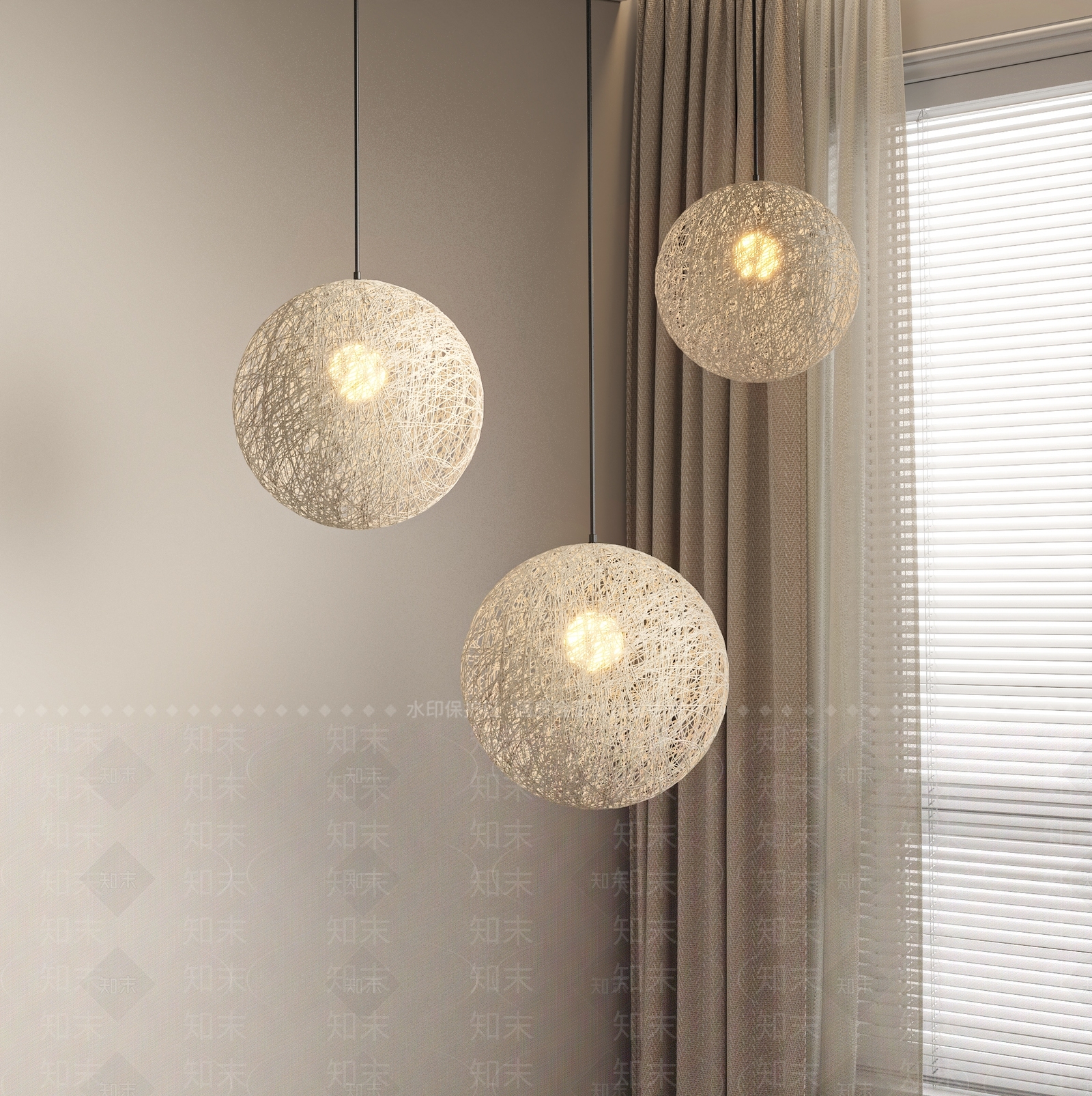 侘寂日式艺术吊灯SU模型下载【ID:1193047137】