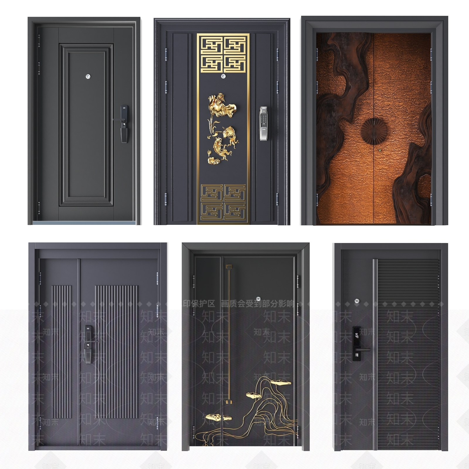 现代防盗门组合3D模型下载【ID:1193047045】