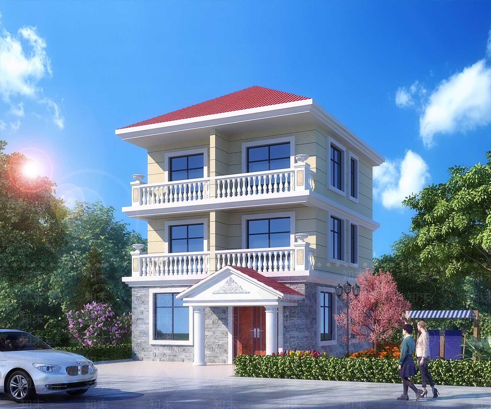 简欧别墅外观3D模型下载【ID:1193047927】
