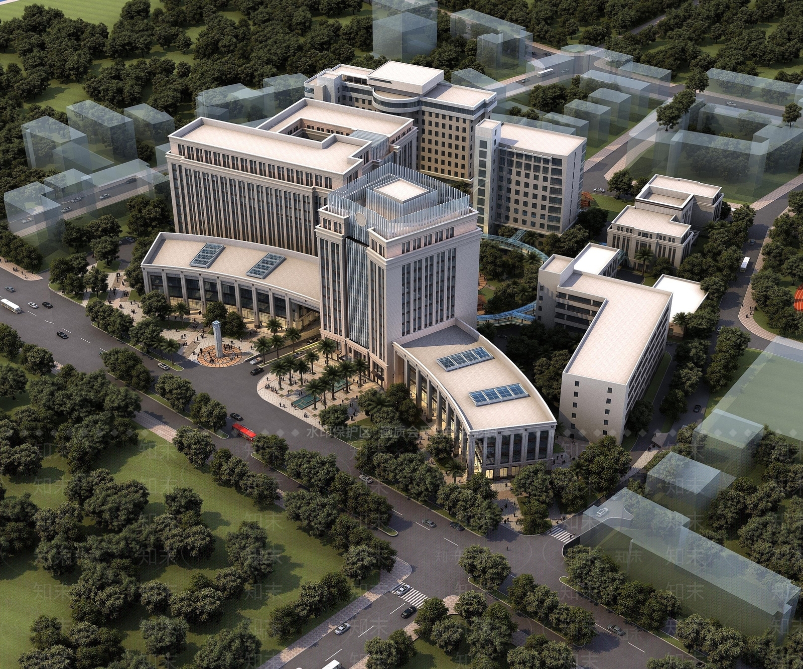 现代办公楼鸟瞰图3D模型下载【ID:1193049067】