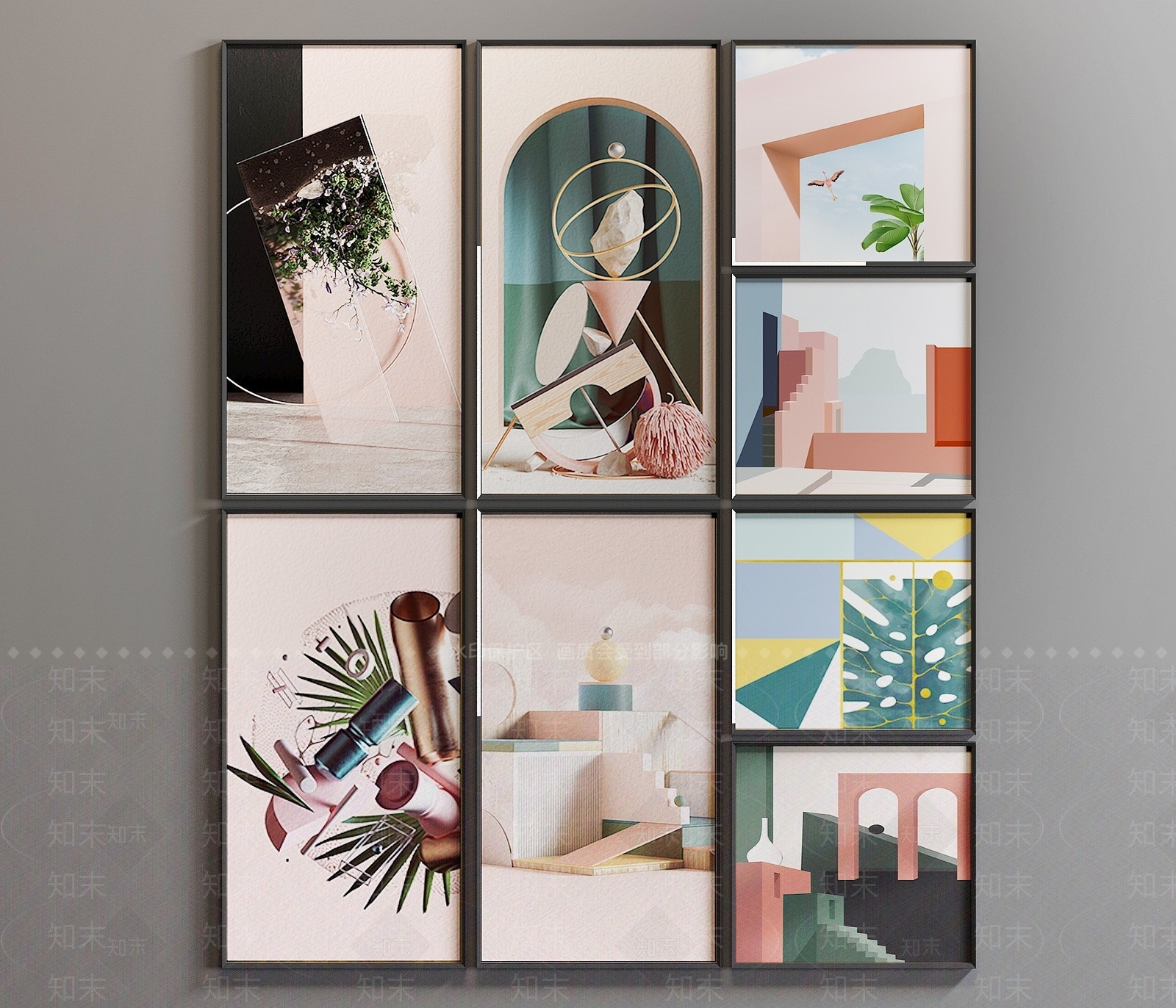 现代墙面装饰画3D模型下载【ID:1193054510】