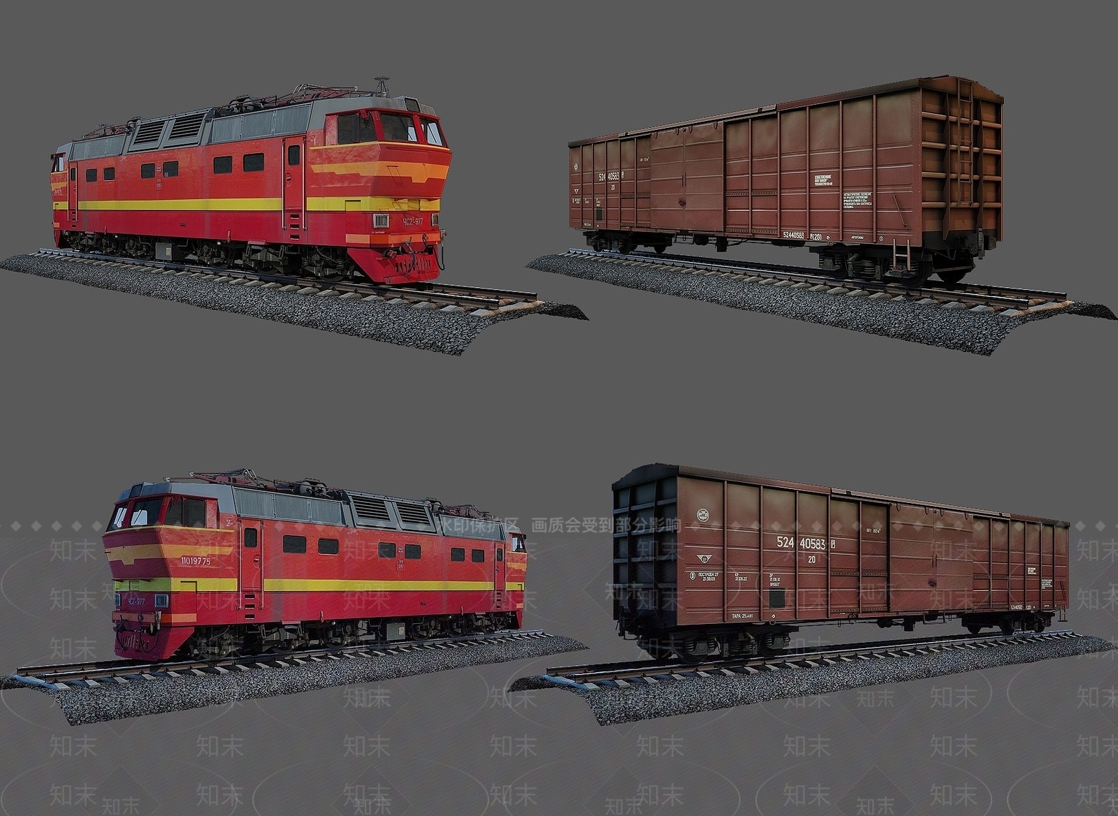 现代火车3D模型渲染效果图