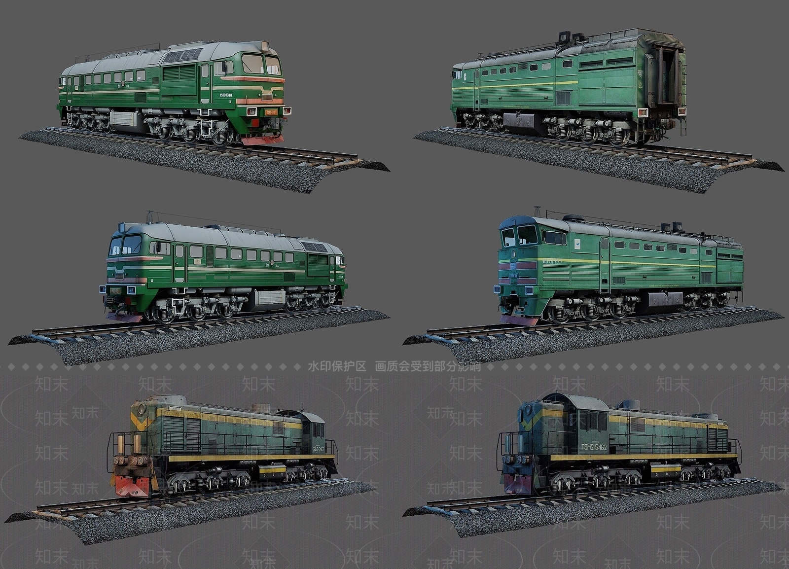 现代火车3D模型渲染效果图