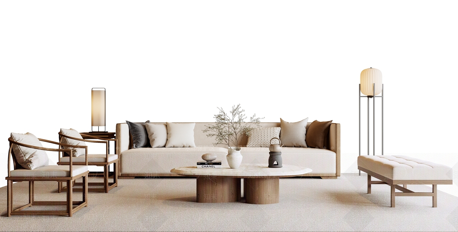 新中式中式沙发组合3D模型下载【ID:1193060382】