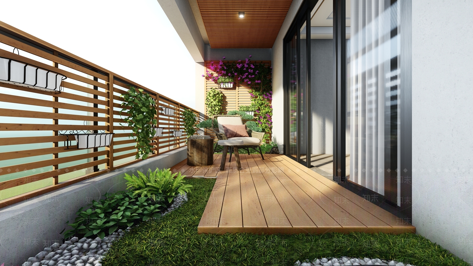 现代中式家居阳台SU模型下载【ID:1193060588】