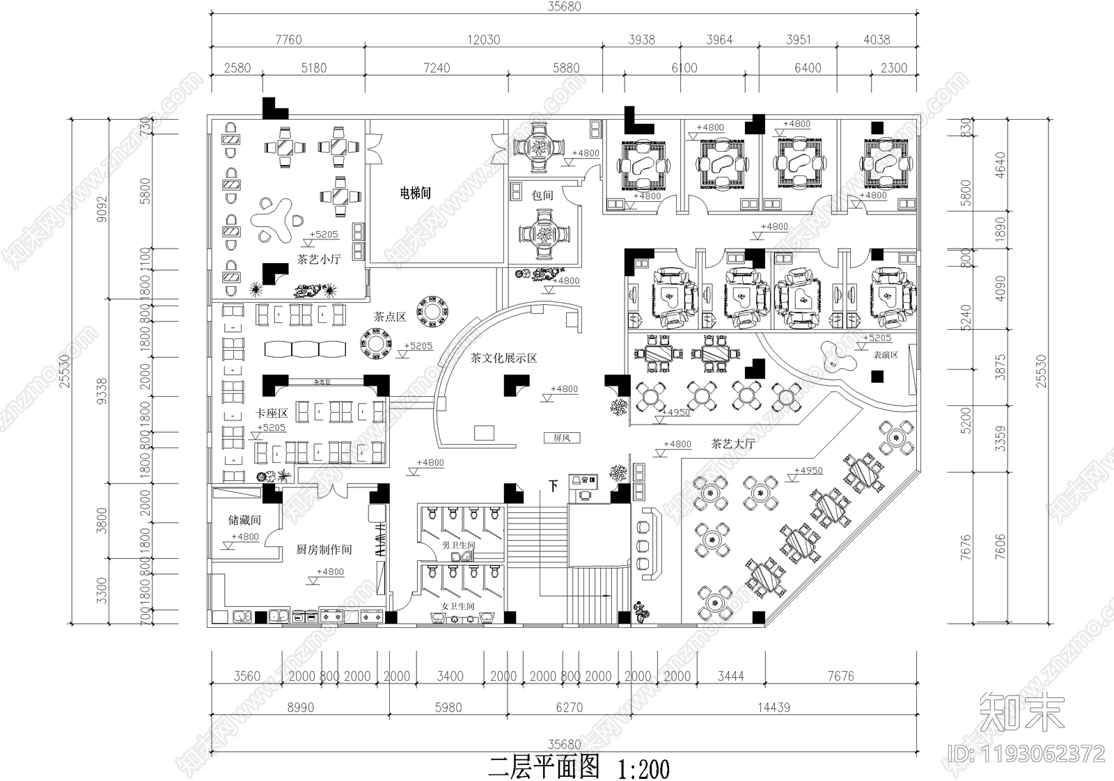 中式茶馆施工图下载【ID:1193062372】