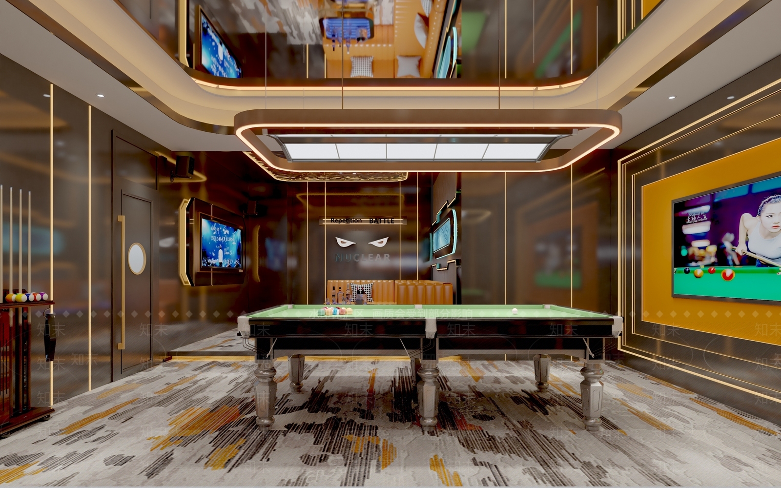 现代意式台球室3D模型下载【ID:1193064269】