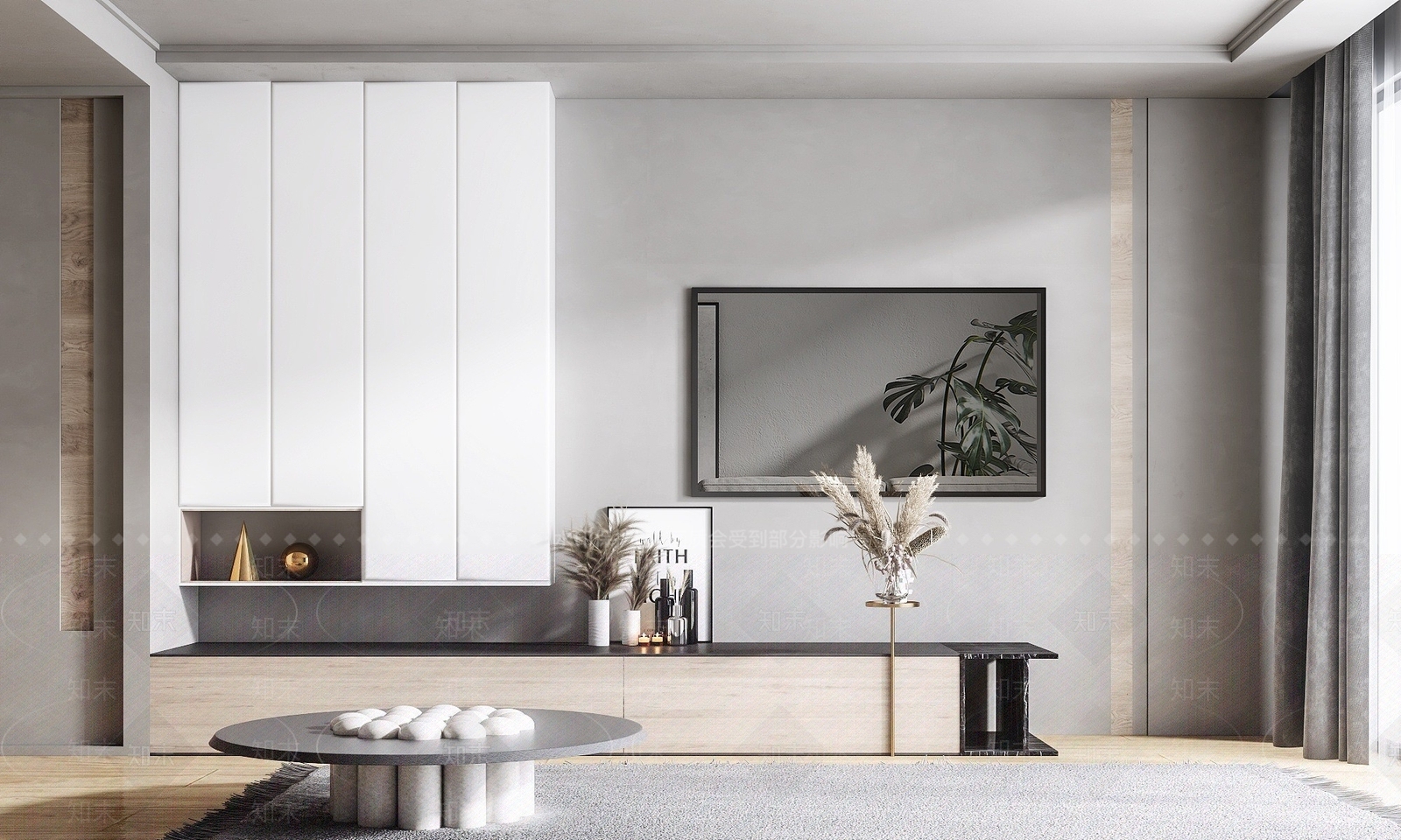 现代电视背景墙电视柜组合3D模型下载【ID:1193062598】