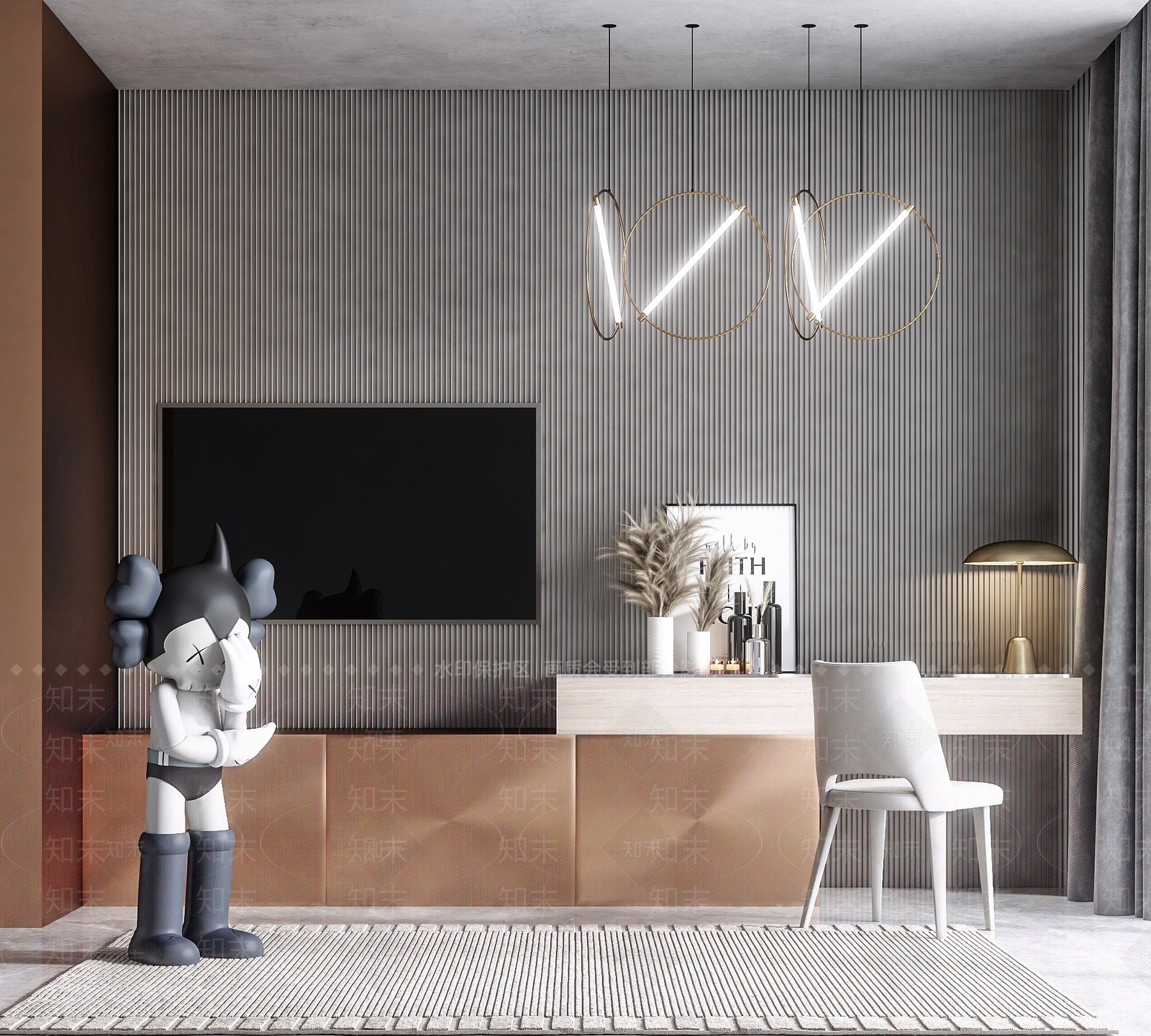 现代电视背景墙书桌组合3D模型下载【ID:1193062684】